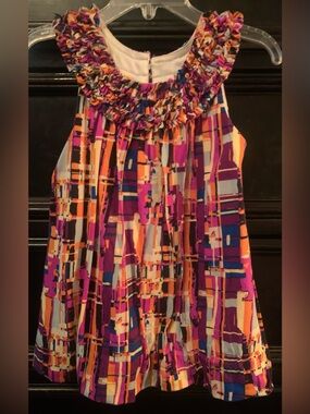 Girls' Multi-Color Sleeveless Ruffled Neck Dress